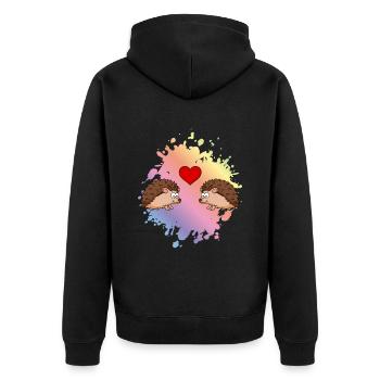 Igel Comic Paar Liebe - Unisex Premium Bio Zip Hoodie - Schwarz - Hinten - Nico (187cm)