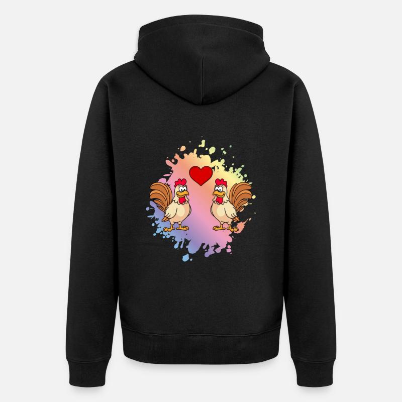 Coq Comic Couple Amour - Veste à capuche bio Premium Unisexe - noir