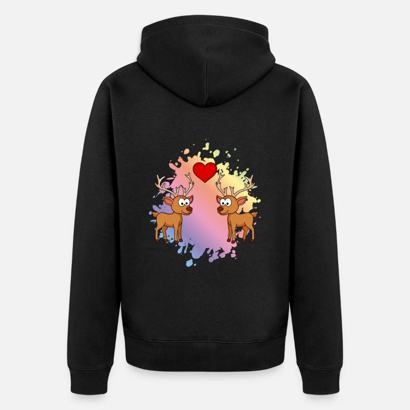 Hirsch Comic Paar Liebe - Unisex Premium Bio Zip Hoodie - Schwarz