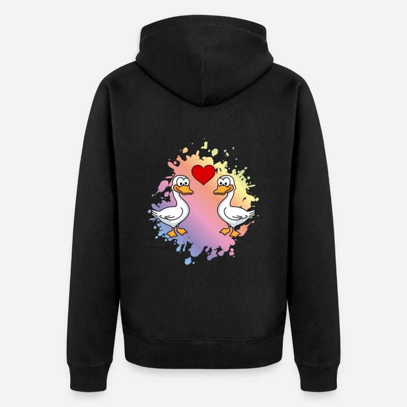 Gans Comic Paar Liebe - Unisex Premium Bio Zip Hoodie - Schwarz