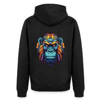 Gorilla Portrait - Unisex Premium Organic Zip Hoodie - black - Back - Nico (187cm)