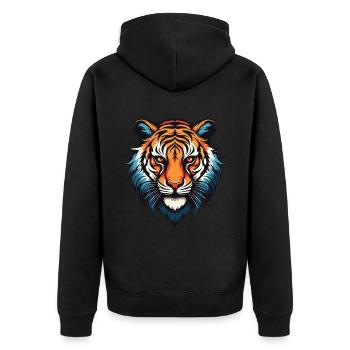 Tiger Portrait - Unisex Premium Organic Zip Hoodie - black - Back - Nico (187cm)