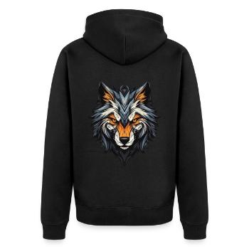 Wolf Portrait - Unisex Premium Organic Zip Hoodie - black - Back - Nico (187cm)