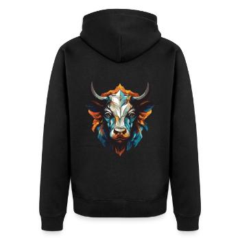 Bulle Portrait Taurus - Unisex Premium Bio Zip Hoodie - Schwarz - Hinten - Nico (187cm)