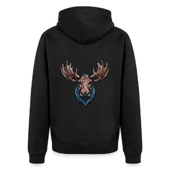 Elch Portrait - Unisex Premium Bio Zip Hoodie - Schwarz - Hinten - Nico (187cm)
