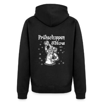 Frühschoppen Ultra Man with Beer white - Unisex Premium Bio Zip Hoodie - Schwarz - Hinten - Nico (187cm)