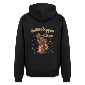 Frühschoppen Ultra Man with Beer brown - Unisex Premium Bio Zip Hoodie - Schwarz - Hinten - Nico (187cm)