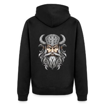 Wikinger Krieger Valhalla Odin - Unisex Premium Bio Zip Hoodie - Schwarz - Hinten - Nico (187cm)