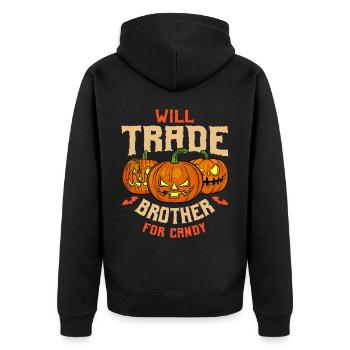 Will Trade Brother For Candy: Halloween Kürbis - Unisex Premium Bio Zip Hoodie - Schwarz - Hinten - Nico (187cm)