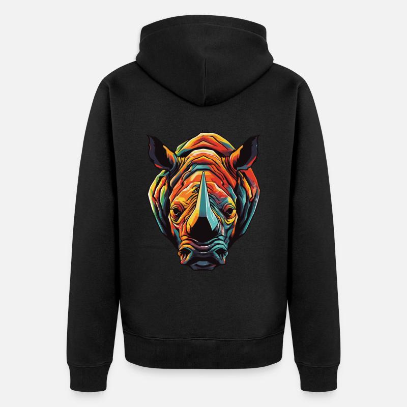 Portrait de rhinocéros - Veste à capuche bio Premium Unisexe - noir