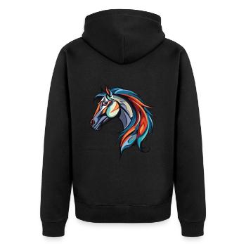 Pferd Portrait - Unisex Premium Bio Zip Hoodie - Schwarz - Hinten - Nico (187cm)