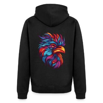 Hahn Portrait - Unisex Premium Bio Zip Hoodie - Schwarz - Hinten - Nico (187cm)
