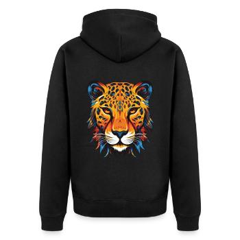 Gepard Portrait - Unisex Premium Bio Zip Hoodie - Schwarz - Hinten - Nico (187cm)