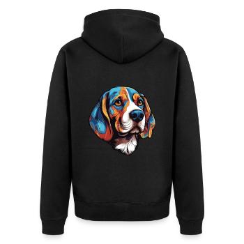 Beagle Hund Portrait - Unisex Premium Bio Zip Hoodie - Schwarz - Hinten - Nico (187cm)