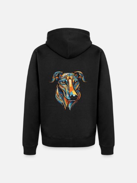 Greyhound Dog Portrait - Unisex Premium Organic Zip Hoodie - black