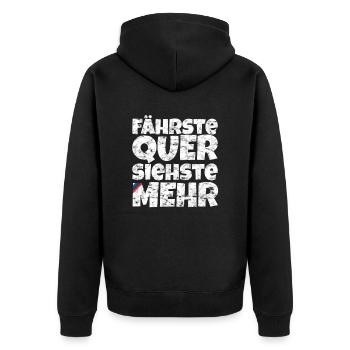 Fährste Quer Siehste Mehr - Unisex Premium Bio Zip Hoodie - Schwarz - Hinten - Nico (187cm)