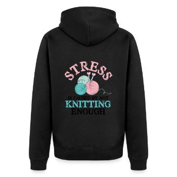 Stress is caused by not Knitting enough - Unisex Premium Bio Zip Hoodie - Schwarz - Hinten - Nico (187cm)