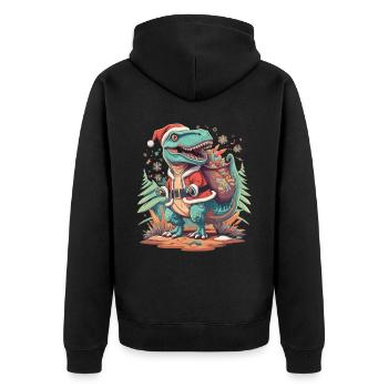Dinosaur Trex Christmas - Unisex Premium Organic Zip Hoodie - black - Back - Nico (187cm)
