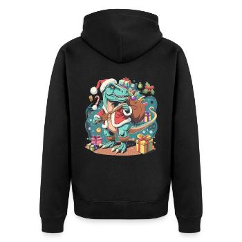 Dinosaur Trex Christmas - Unisex Premium Organic Zip Hoodie - black - Back - Nico (187cm)