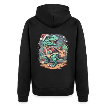 Dinosaur Trex Christmas - Unisex Premium Organic Zip Hoodie - black - Back - Nico (187cm)