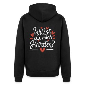 Willst du mich heiraten - Unisex Premium Bio Zip Hoodie - Schwarz - Hinten - Nico (187cm)