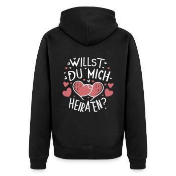Willst du mich heiraten - Unisex Premium Bio Zip Hoodie - Schwarz - Hinten - Nico (187cm)