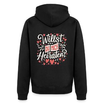 Willst du mich heiraten - Unisex Premium Bio Zip Hoodie - Schwarz - Hinten - Nico (187cm)