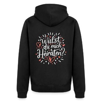 Willst du mich heiraten - Unisex Premium Bio Zip Hoodie - Schwarz - Hinten - Nico (187cm)