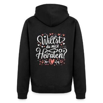 Willst du mich heiraten - Unisex Premium Bio Zip Hoodie - Schwarz - Hinten - Nico (187cm)