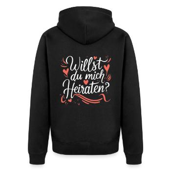 Willst du mich heiraten - Unisex Premium Bio Zip Hoodie - Schwarz - Hinten - Nico (187cm)