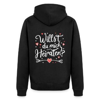 Willst du mich heiraten - Unisex Premium Bio Zip Hoodie - Schwarz - Hinten - Nico (187cm)