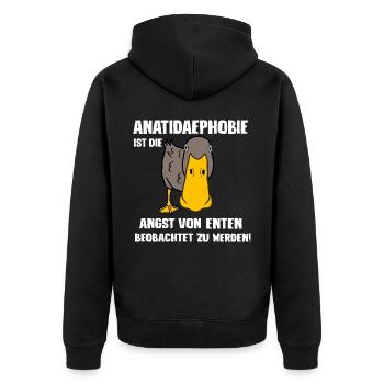 Anatidaephobie - Unisex Premium Bio Zip Hoodie - Schwarz - Hinten - Nico (187cm)