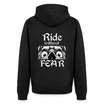 Ride without Fear! - Unisex Premium Organic Zip Hoodie - black - Back - Nico (187cm)