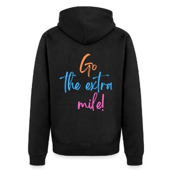 KDFA I Go the extra mile! - Unisex Premium Bio Zip Hoodie - Schwarz - Hinten - Nico (187cm)