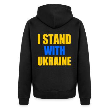 I stand with ukraine - Unisex Premium Bio Zip Hoodie - Schwarz - Hinten - Nico (187cm)