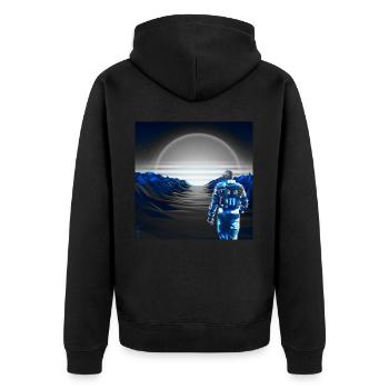 Cyber Sunset Graublau - Futuristisch - Unisex Premium Bio Zip Hoodie - Schwarz - Hinten - Nico (187cm)