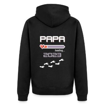 Papa 2023 loading... - Unisex Premium Bio Zip Hoodie - Schwarz - Hinten - Nico (187cm)