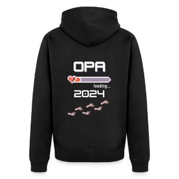Opa 2024 loading... - Unisex Premium Bio Zip Hoodie - Schwarz - Hinten - Nico (187cm)