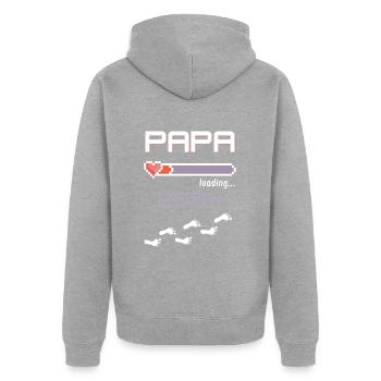 Papa 2024 chargement... - Veste à capuche bio Premium Unisexe - gris chiné - Dos - Nico (187cm)