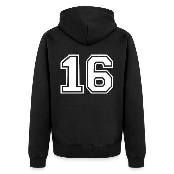 16 - Unisex Premium Bio Zip Hoodie - Schwarz - Hinten - Nico (187cm)