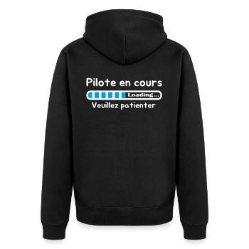 pilote en cours veuillez patienter humour design - Veste à capuche bio Premium Unisexe - noir - Dos - Nico (187cm)