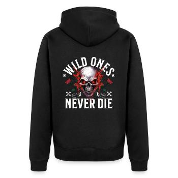 Totenkopf Totenschädel Skelett Motorrad Biker Gang - Unisex Premium Bio Zip Hoodie - Schwarz - Hinten - Nico (187cm)