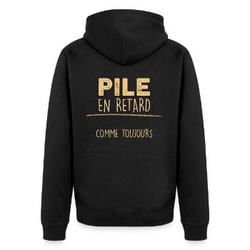 Pile en retard comme toujours - Veste à capuche bio Premium Unisexe - noir - Dos - Nico (187cm)