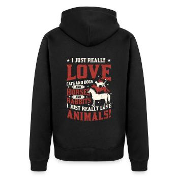 Chats,Chiens,Chevaux,Lapins - Amoureux des animaux - Veste à capuche bio Premium Unisexe - noir - Dos - Nico (187cm)