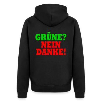 grüne nein danke - Unisex Premium Bio Zip Hoodie - Schwarz - Hinten - Nico (187cm)