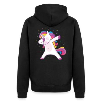 dabbing einhorn - Unisex Premium Bio Zip Hoodie - Schwarz - Hinten - Nico (187cm)