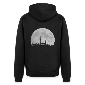 Berlin skyline in front of moon TV Tower Bundestag - Unisex Premium Organic Zip Hoodie - black - Back - Nico (187cm)