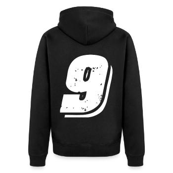 9 Zahl Symbol - Unisex Premium Bio Zip Hoodie - Schwarz - Hinten - Nico (187cm)