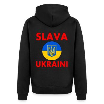 Ukraine - Unisex Premium Bio Zip Hoodie - Schwarz - Hinten - Nico (187cm)