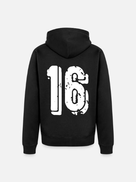 16 Zahl Trikot - Unisex Premium Bio Zip Hoodie - Schwarz